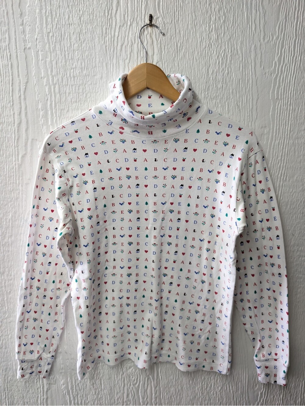 Vintage SKYR Turtleneck Cotton Top Alphabet Cats Teacher Whimsy Size Medium